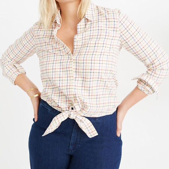 NWT Madewell Front Tie Shirt with Rainbow Plaid🌈 - Picture 1 of 4